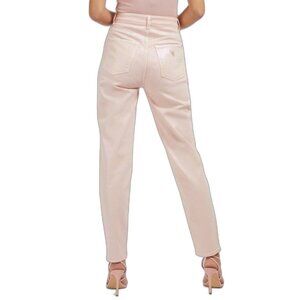 Guess Women’s High Rise Tapered Leg Mom Fit Jeans Light Pink Foil Waxed Size 26